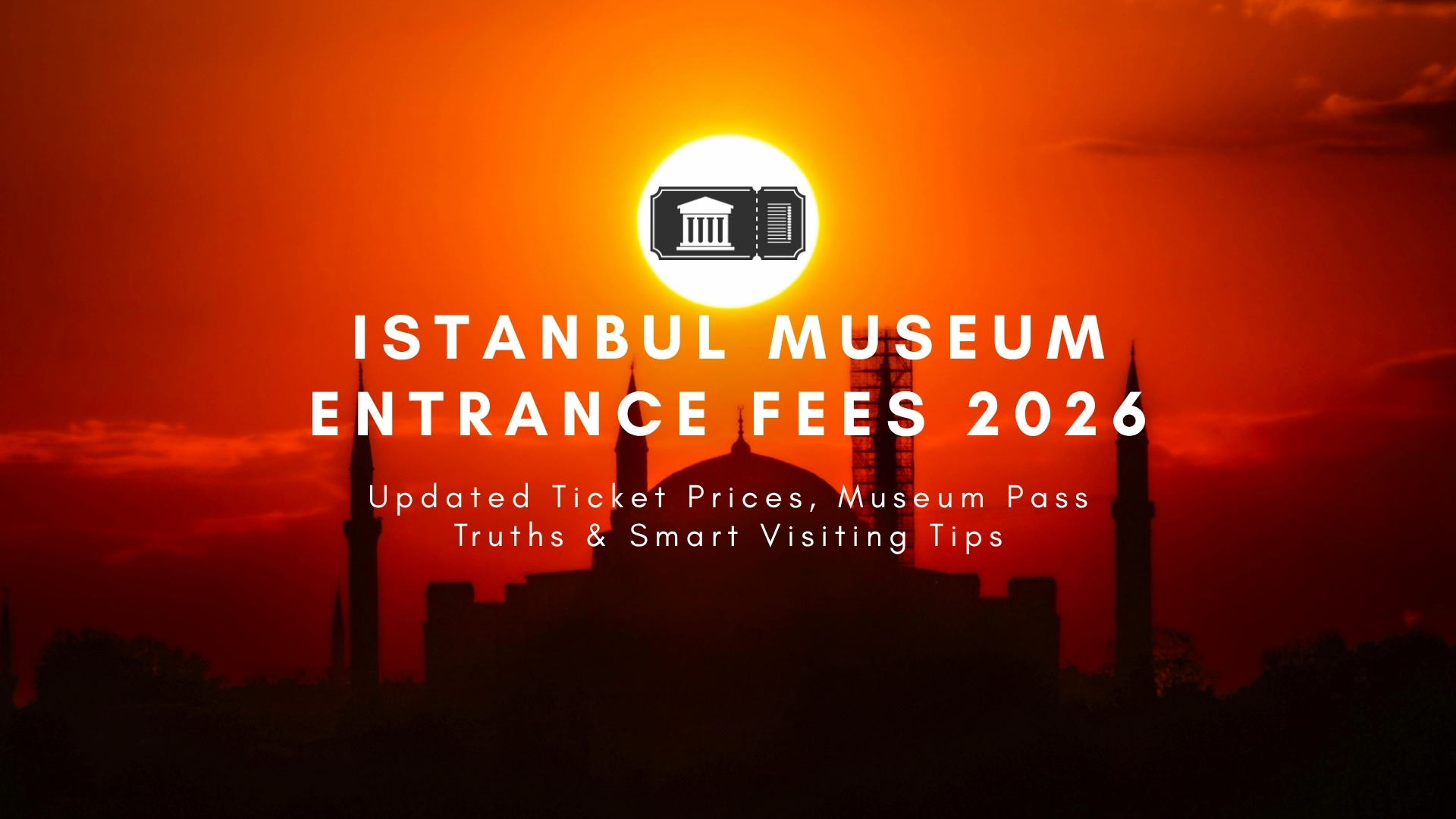 A visitor reading a guidebook in front of Istanbul’s Hagia Sophia, with ticket booths visible, illustrating up-to-date Istanbul Museum Entrance Fees 2026.