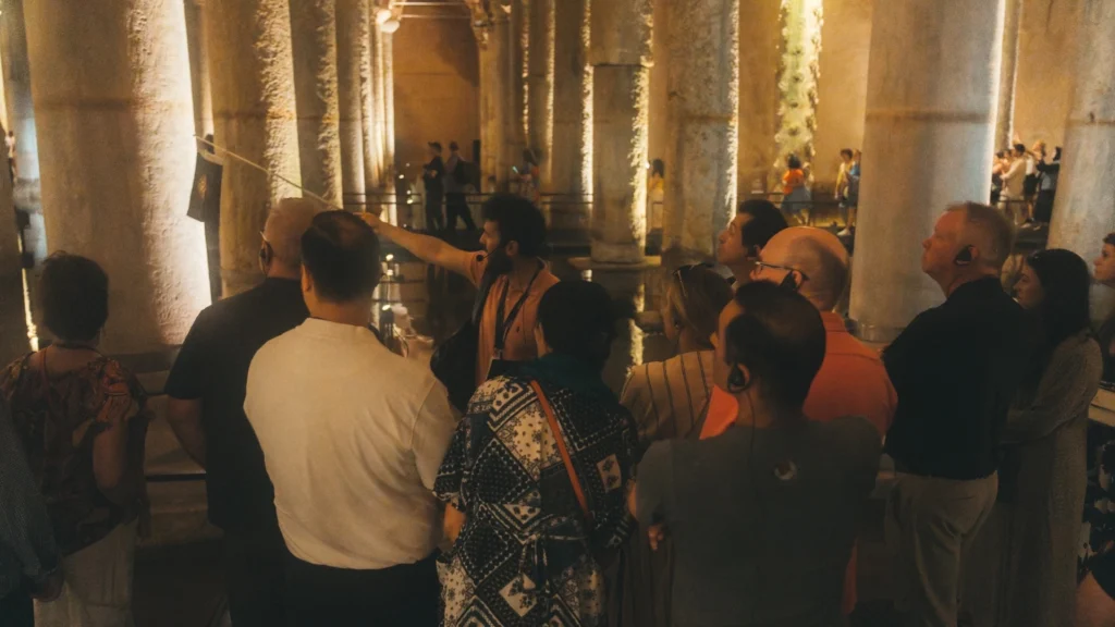 Basilica Cistern Small Group Tour with Tour Guide and guests exploring together
