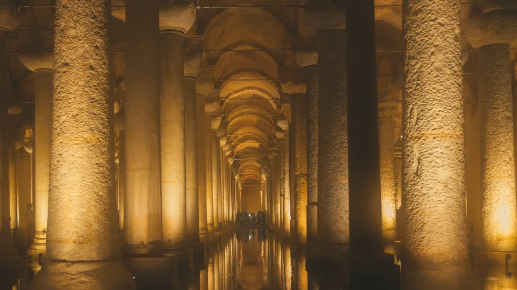 Basilica Cistern Small Group Tour with Tour Guide with reflections on the water