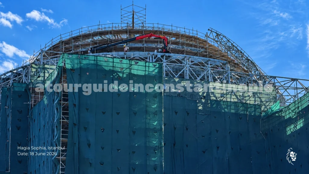 Visiting Hagia Sophia in 2026 — exterior view with restoration scaffolding covering the facade